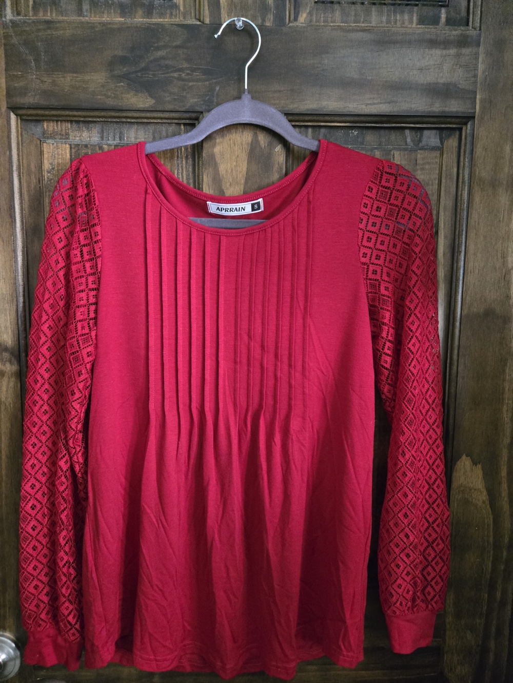 Women's Red Long-Sleeve Pleated Front Top NWOT